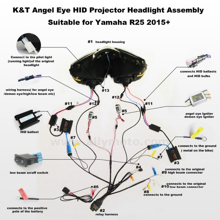 013 Headlight Kit Yamaha R25 2015 Hid Angel Halos Light Red Demon Eye-6